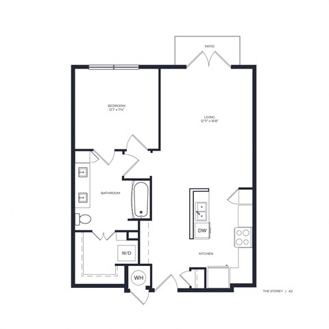 Floor plan for 1 bed, 1 bath, 759 sqft